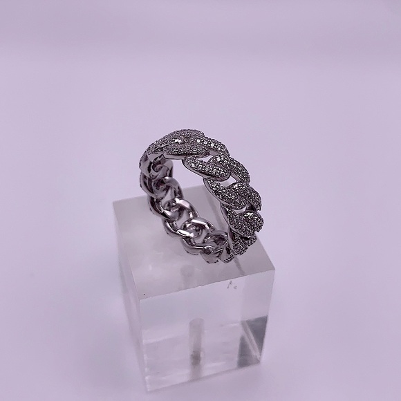 925 Sterling Silver Cuban Link Ring With Cubic Zirconia - Picture 3 of 4